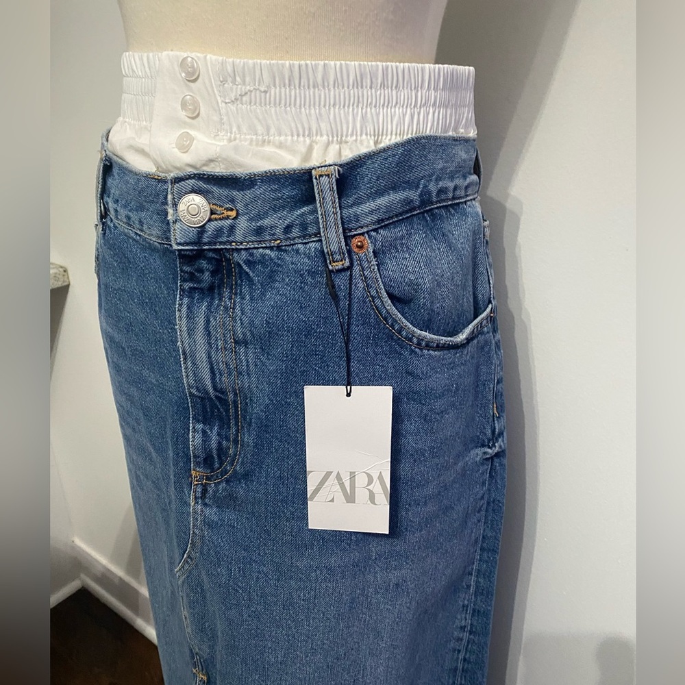 ZARA Denim Skirt With Boxer Waist - Size L - NEW - Picture 6 of 7
